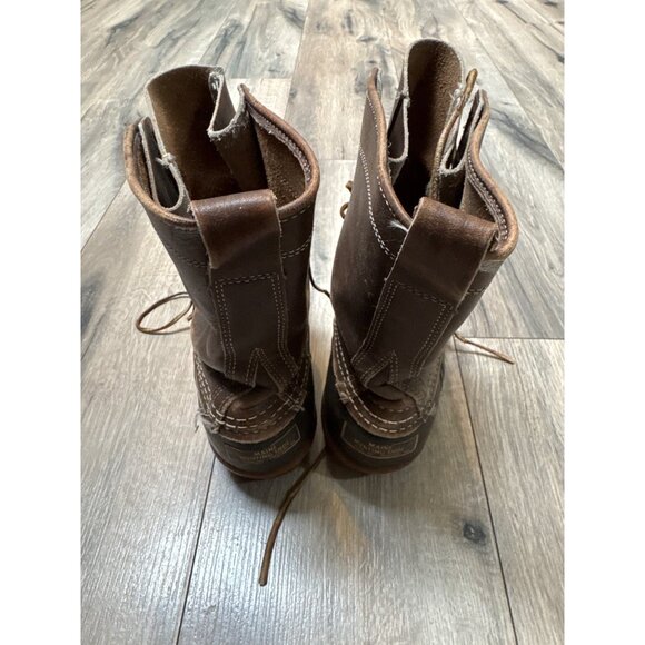 L.L. Bean Brown Leather Duck Boots L 9 Raw Hide Lace-Up Waterproof Outdoor Hunti - Picture 4 of 13